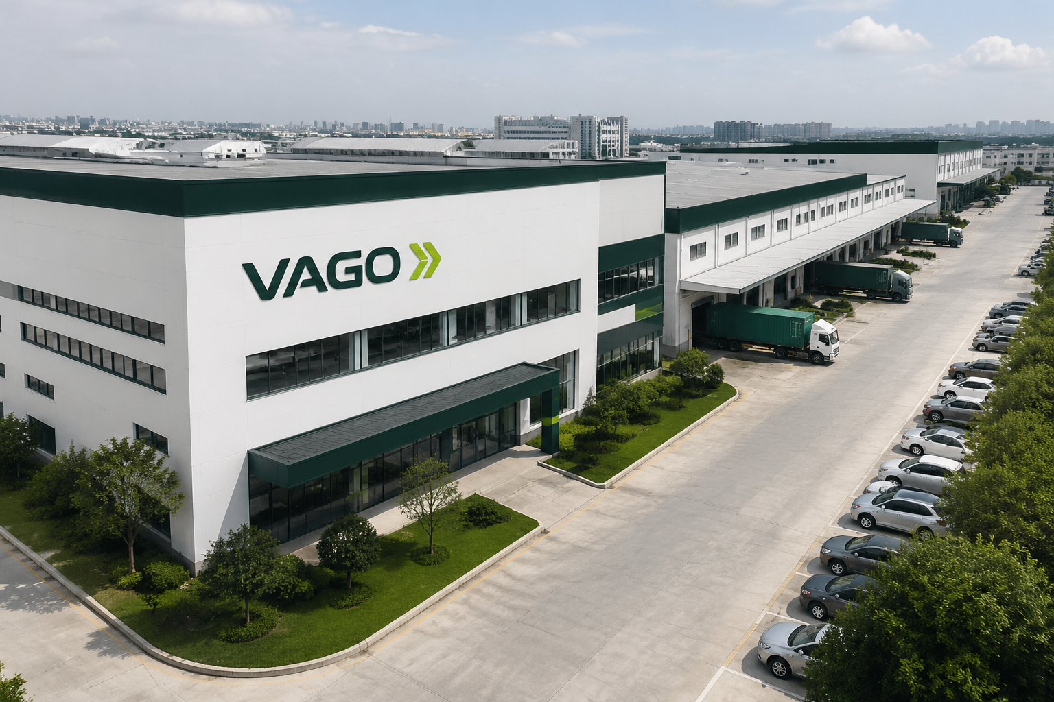 Aerial exterior view of the VAGO luggage production facility