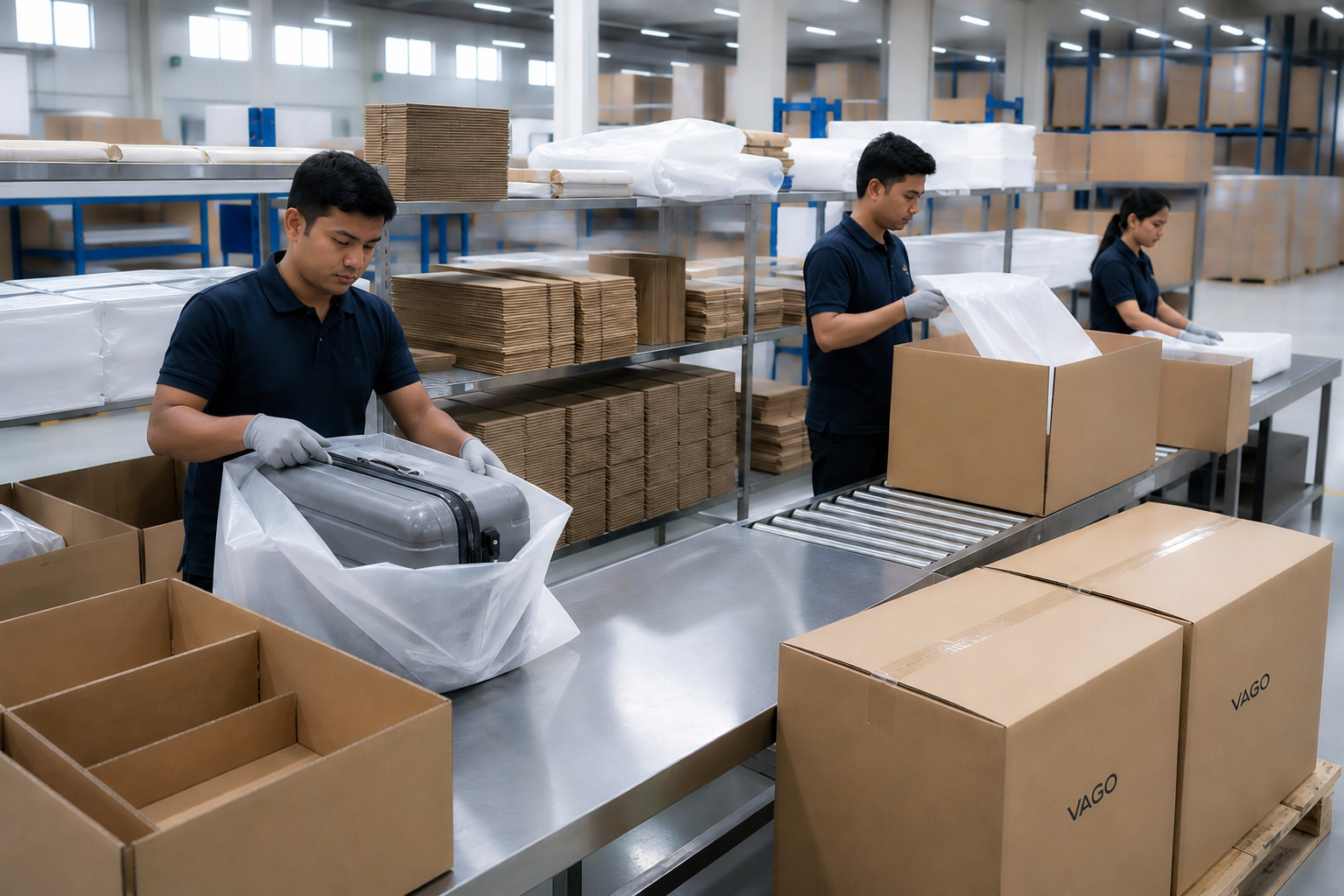 Packaging stage in VAGO luggage production